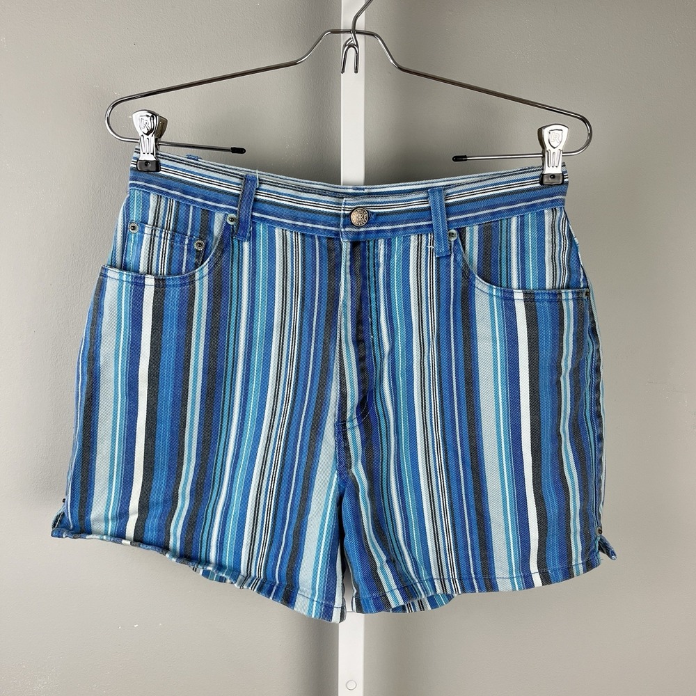 Bill Blass Vintage Denim Jean Shorts Womens 10 Blue Turquoise‎ Stripe 28 Waist